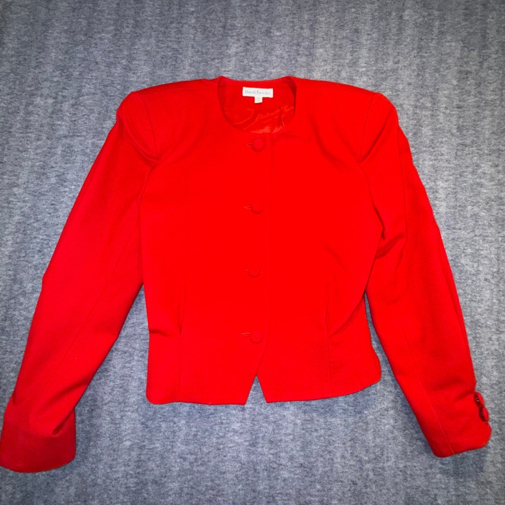 David Brooks Red Pleated Womens Blazer Size 4 USA Worsted Wool Shoulder Pads